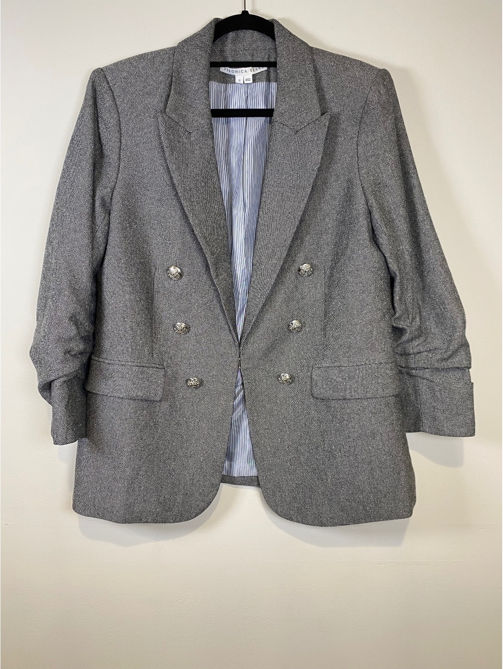 Veronica Beard Gray Wool Blend Double Breasted Blazer Size 12